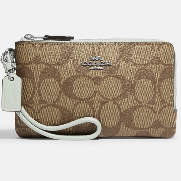 COACH Double Corner Zip Wristlet In Signature Canvas